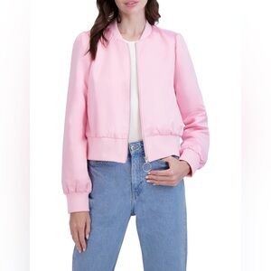 NWT ookie & lala pink satin zip bomber jacket size s small